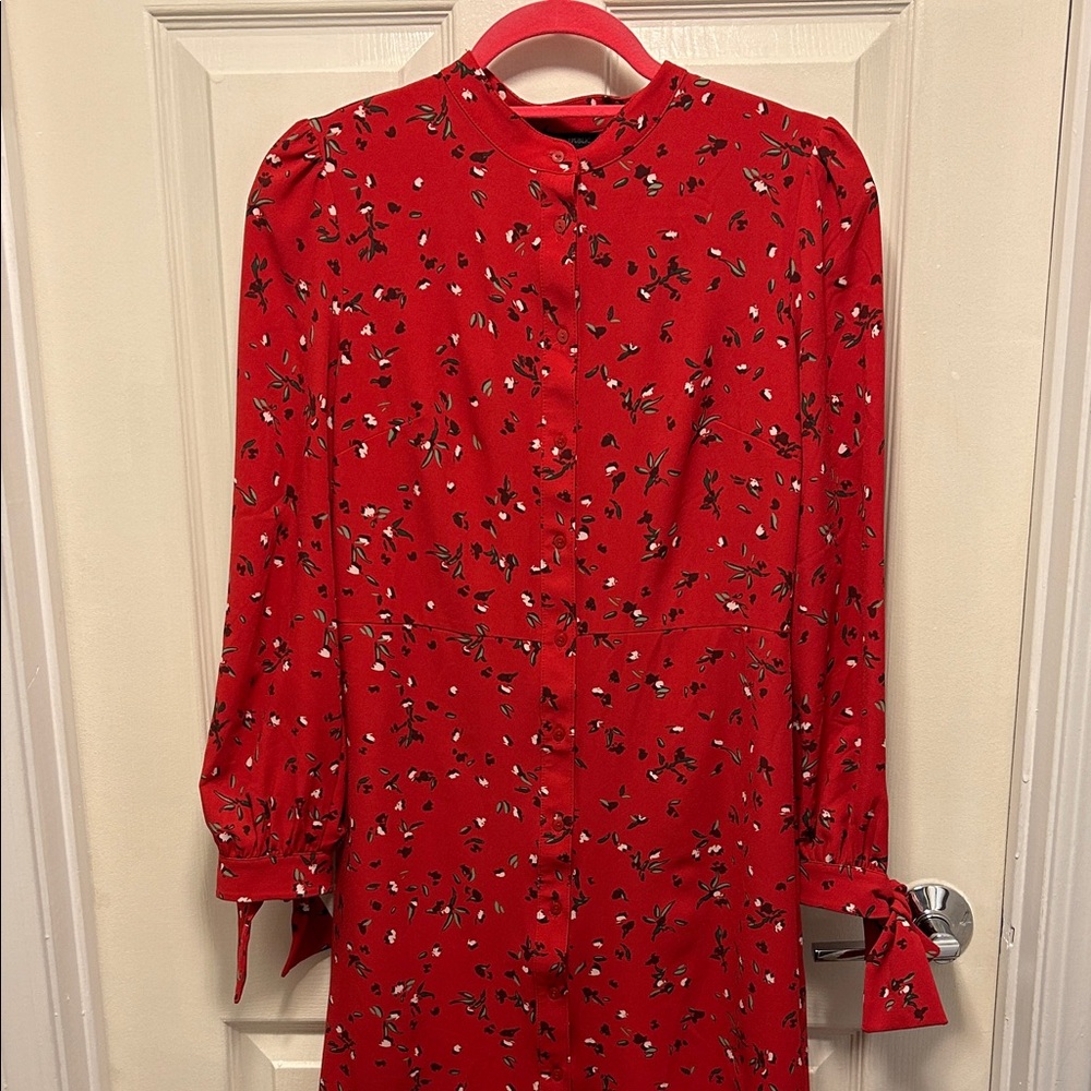Banana Republic Red Floral Long Sleeve Dress
